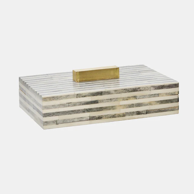 Bone 9" Rectanglular Box Light Gray/Gold