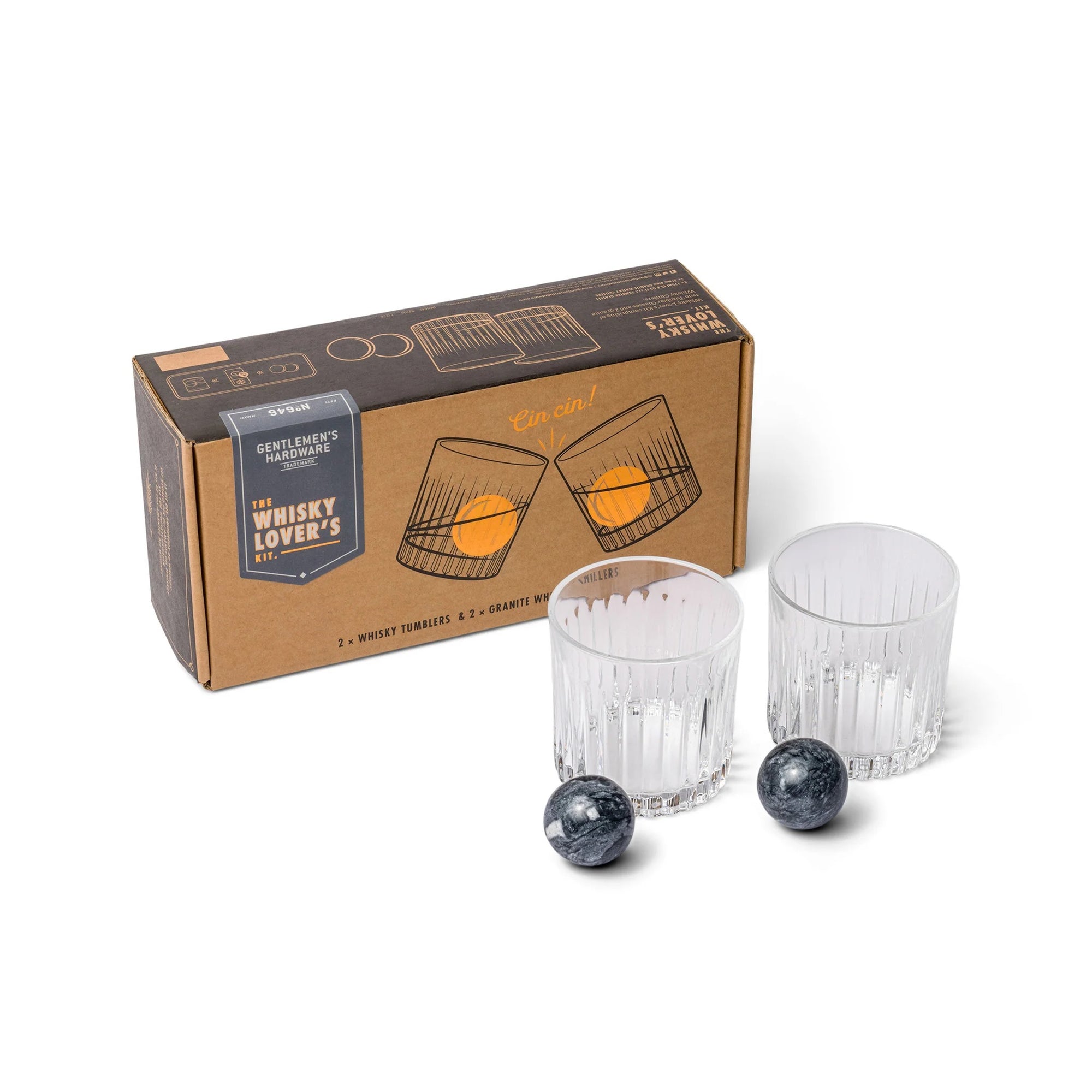 Gentlemen's Hardware Cocktail Tumblers and Whiskey Stones Set