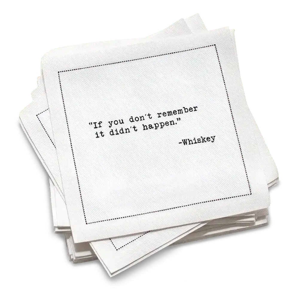 Five Star Napkins Inc. - Whiskey Quotes - White Cotton Cocktail Napkins x 50