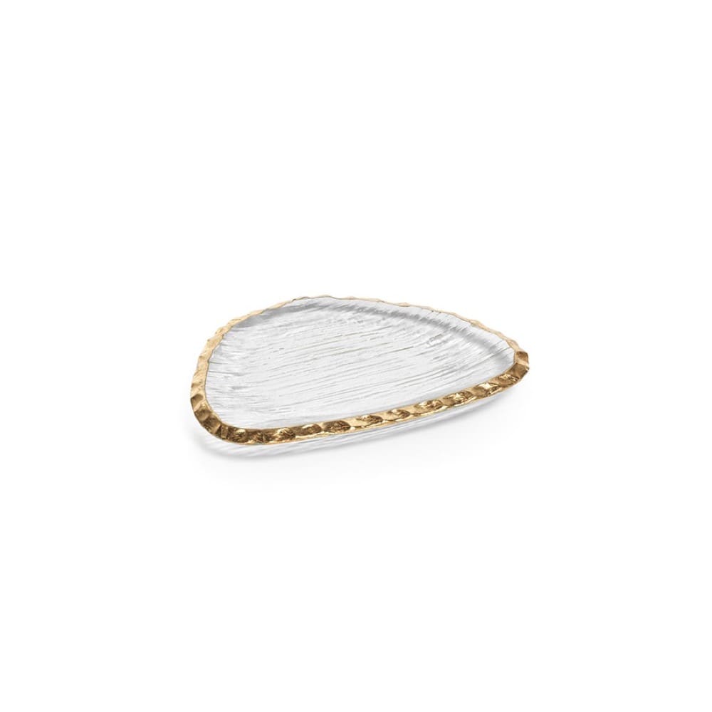 Cassiel Small Clear Textured Organic Shape Plate with Jagged Gold Rim