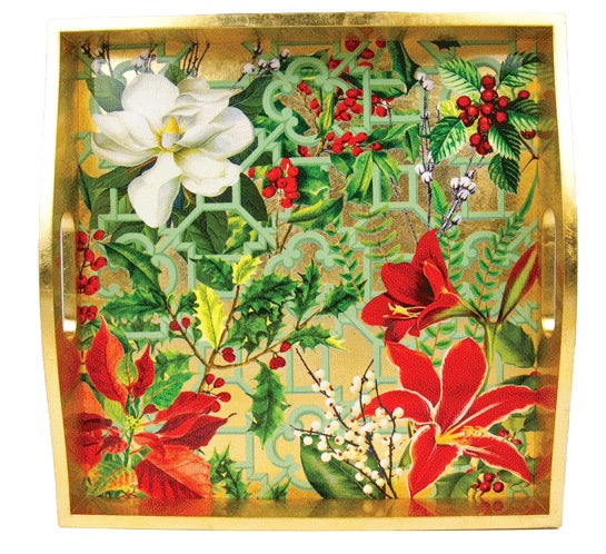 Caspari Christmas Garden - Lacquer Square Tray 14x14