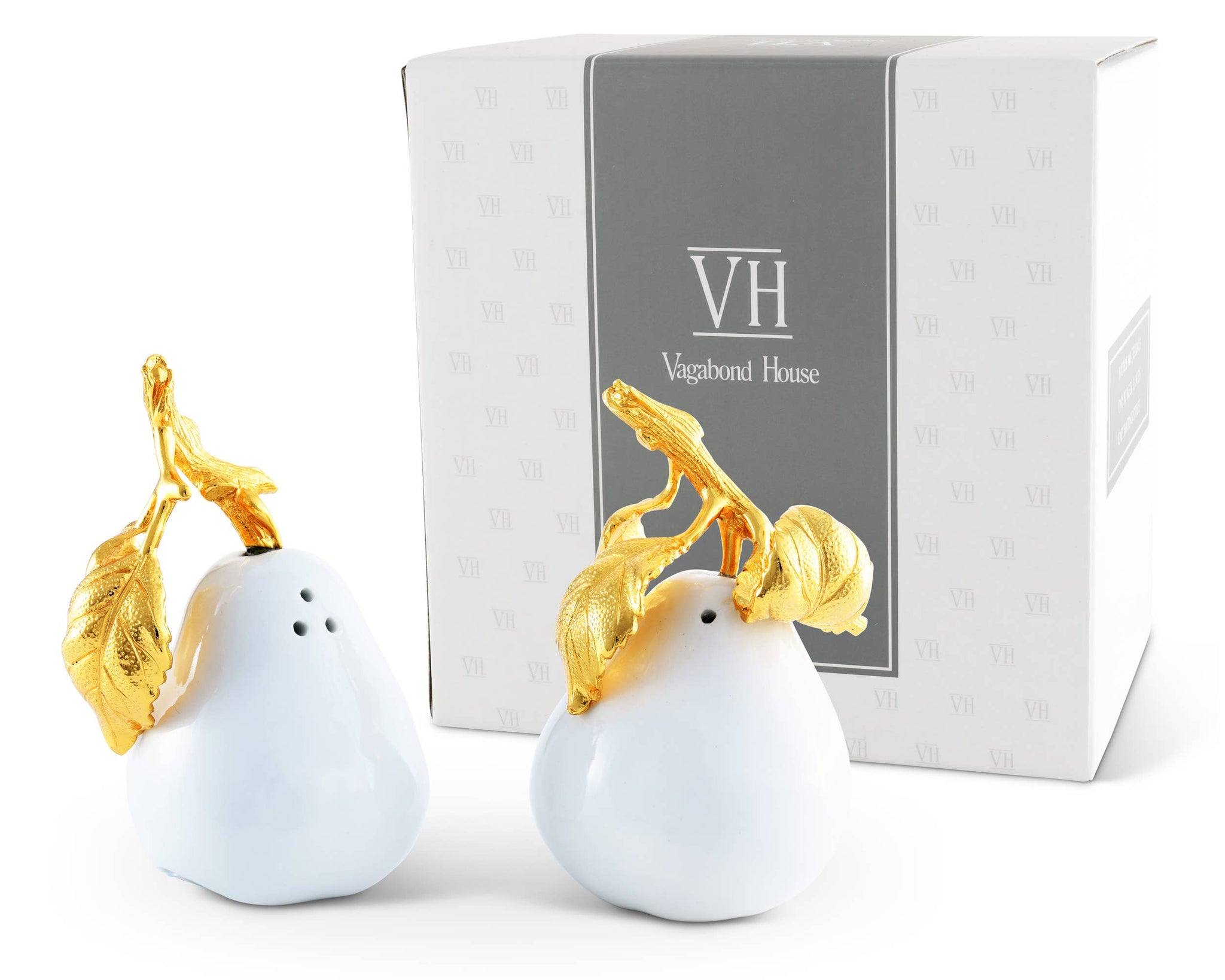Vagabond House - Porcelain Pear Salt and Pepper with Gold Leaf