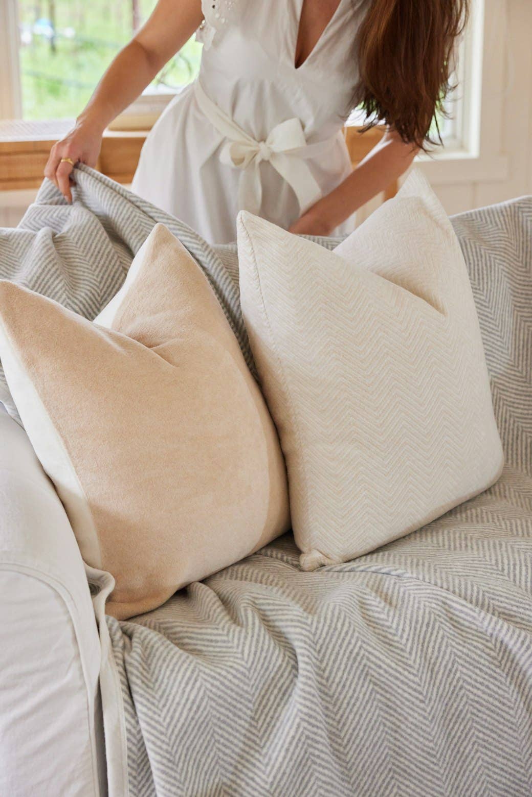 ChappyWrap - Contrast Solid Throw Pillow Covers - Oak & Ivory