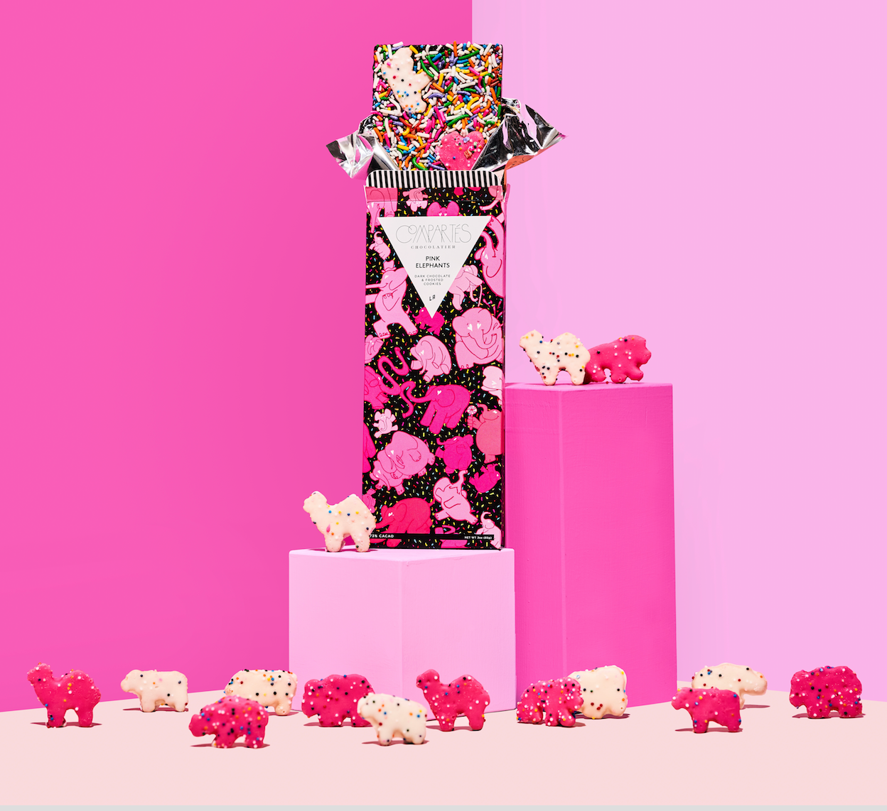 Compartes Chocolate - Pink Elephants Animal Cookies Dark Chocolate Bar