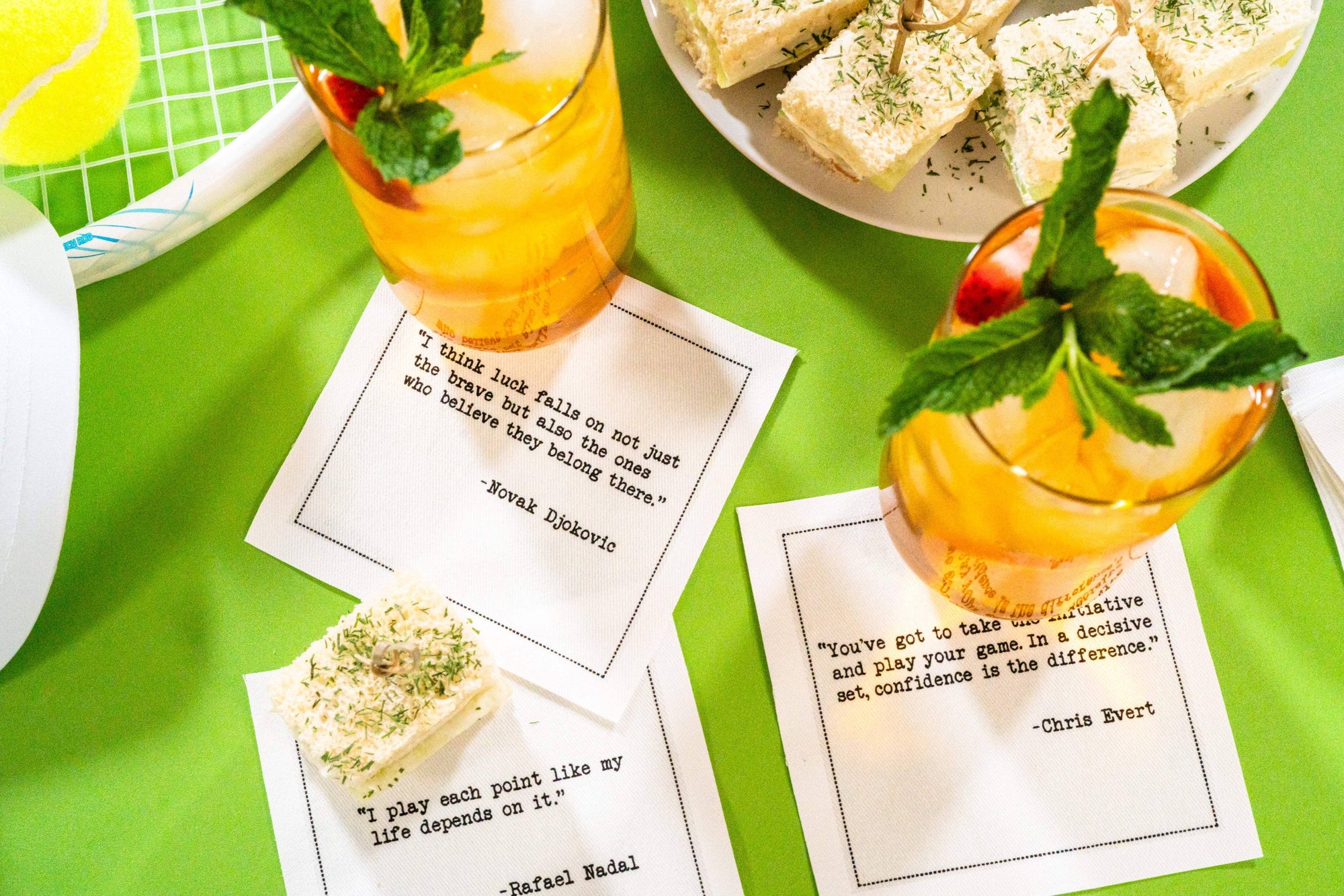 Five Star Napkins Inc. - Tennis Legends Quotes - White Cotton Cocktail Napkins 50x