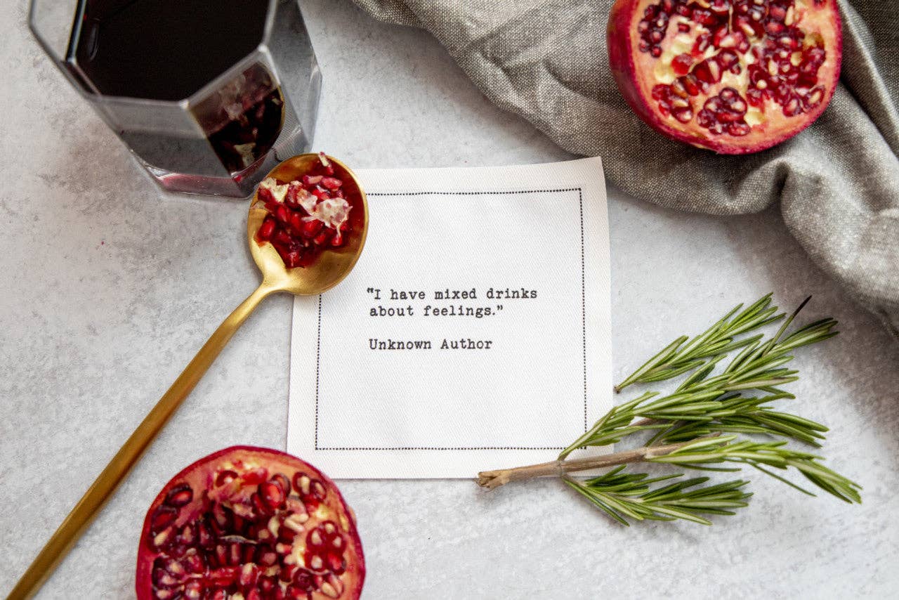 Five Star Napkins Inc. - Drinking Quotes - White Cotton Cocktail Napkins  50x