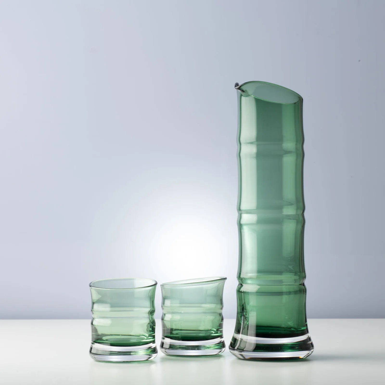 Hirota Green Bamboo 3 piece Edo Glass Sake