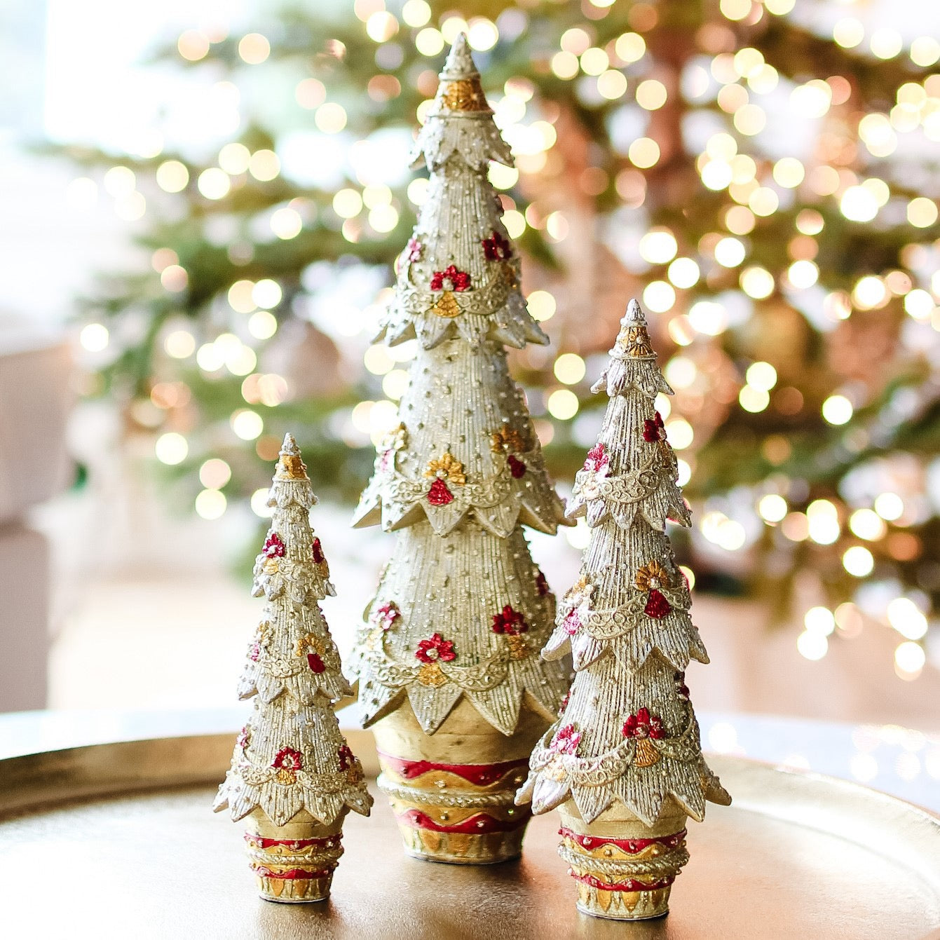 Floral Swirly Garland Neo Tree (Gold/Red)