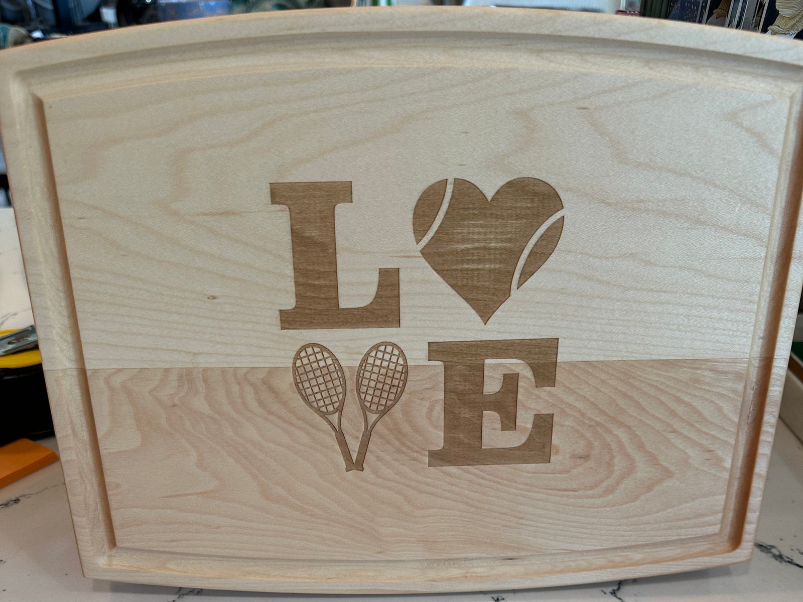 Arched Artisan Maple Board | Tennis LOVE | 12 x 9"