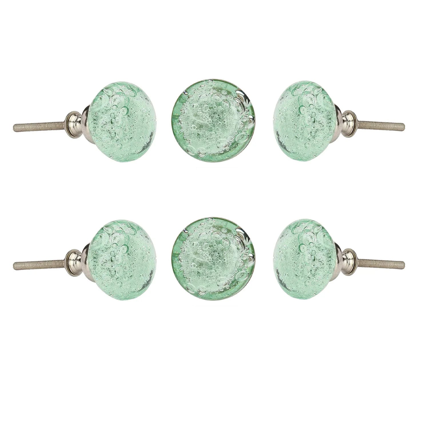 Light Green Bubble Glass Knobs - Set of 6