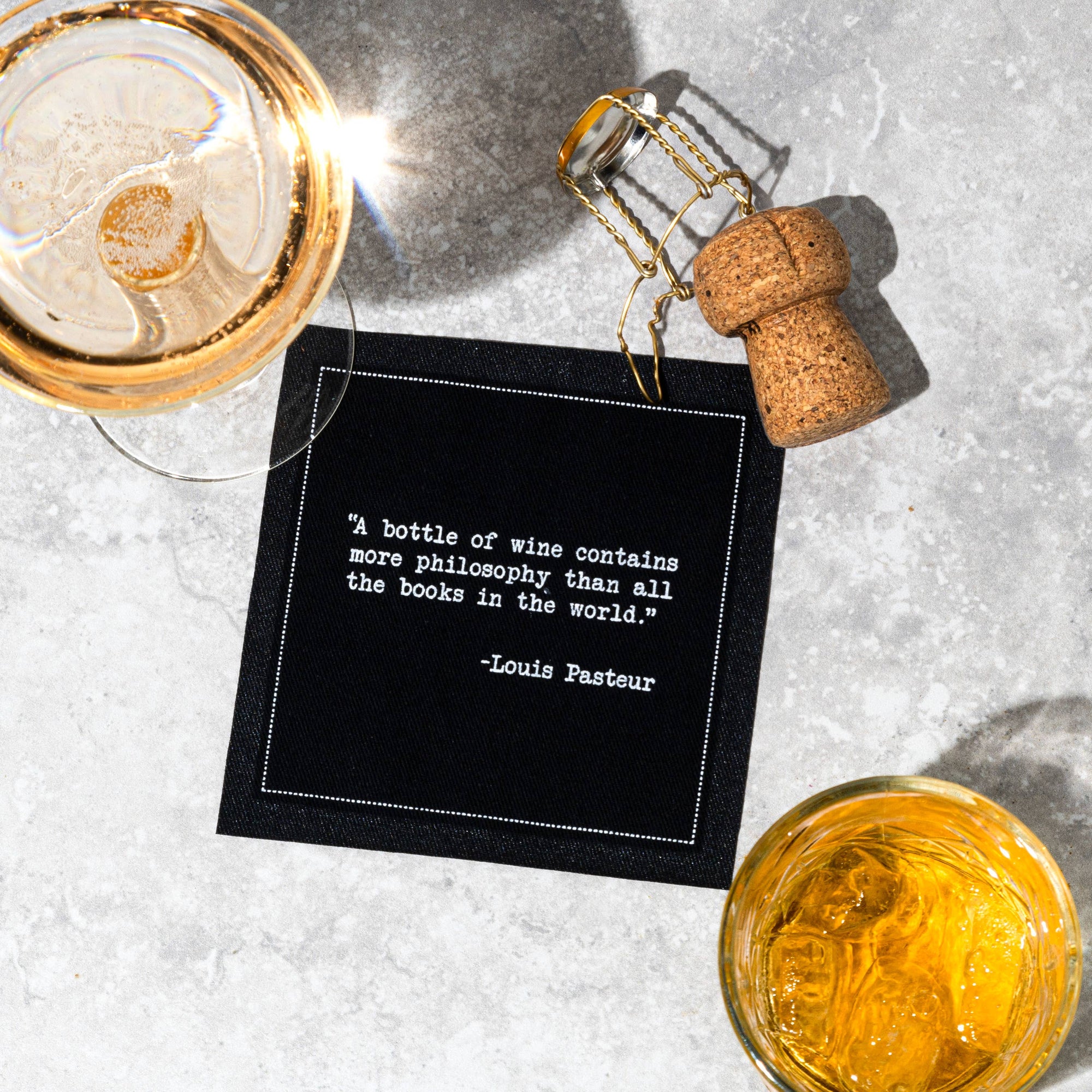 Five Star Napkins Inc. - Drinking Quotes II - Black Cotton Cocktail Napkins 50x