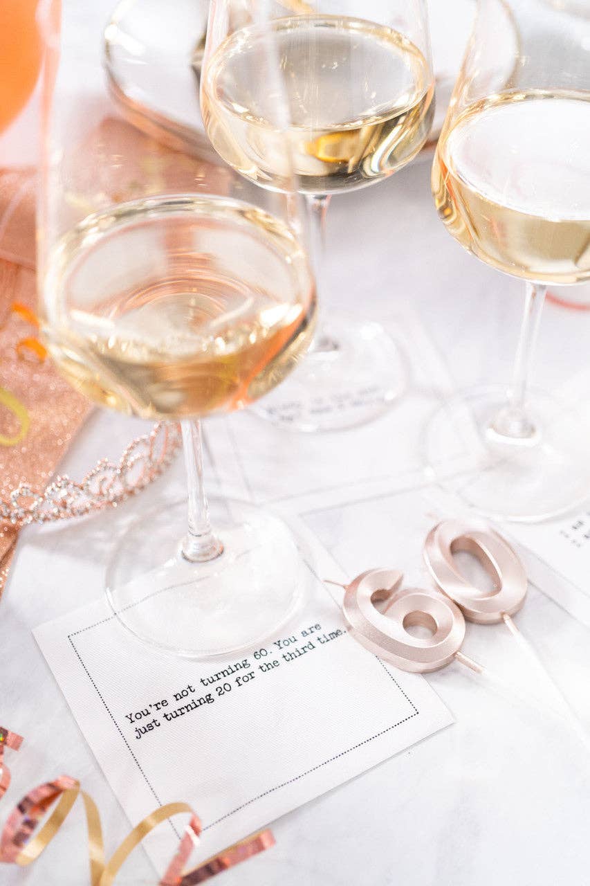 Five Star Napkins Inc. - 60th Birthday Quotes - White Cotton Cocktail Napkins x 50