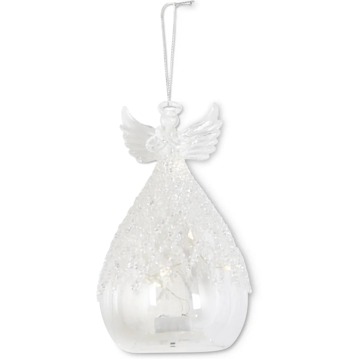 Clear Glass 5.25" LED Angel Ornament w/ Lattice Glass Beads w/ Timer