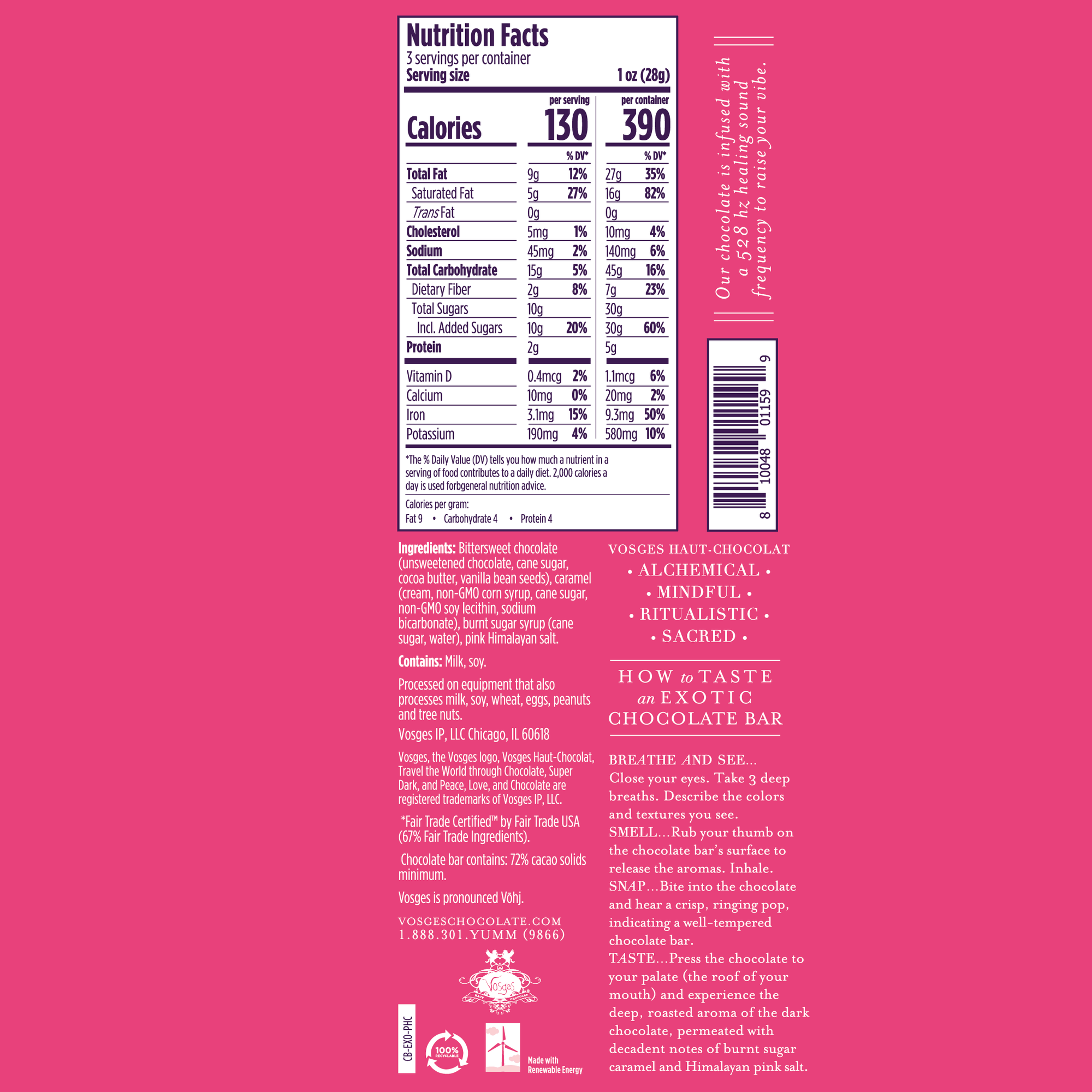 Vosges Haut-Chocolat - Dark Chocolate Bar w/ Himalayan Pink Salt & Caramel -Gourmet