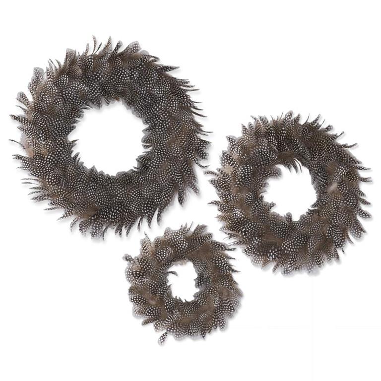 Black & White Speckled Wispy Feather Wreaths, (Multiple Sizes)