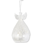 Clear Glass 6.25" LED Angel Ornament with Glass Beads w/ Timer