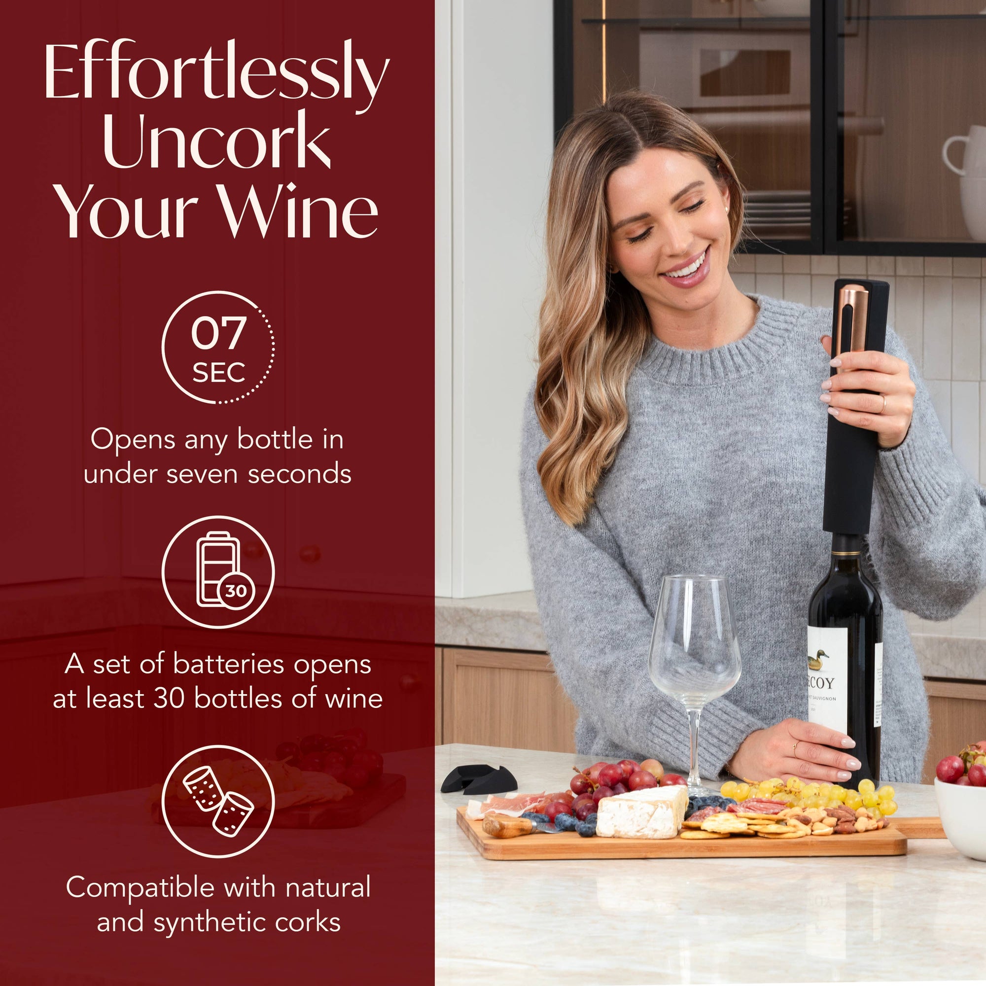 Vin Fresco - Vin Fresco Electric Wine Opener, Battery-Powered Corkscrew