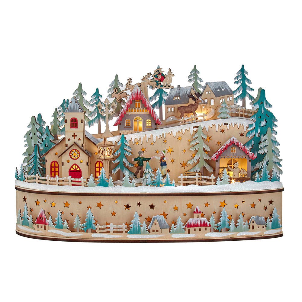 Kurt S. Adler, Inc. - Battery Operated Light-Up Small Christmas Village With Santa