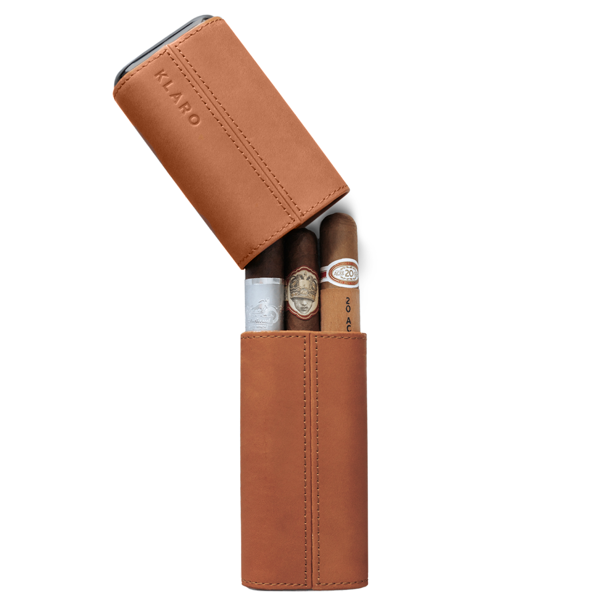 Case Elegance - Premium 3 Cigar Protective Travel Case - Saddle Brown