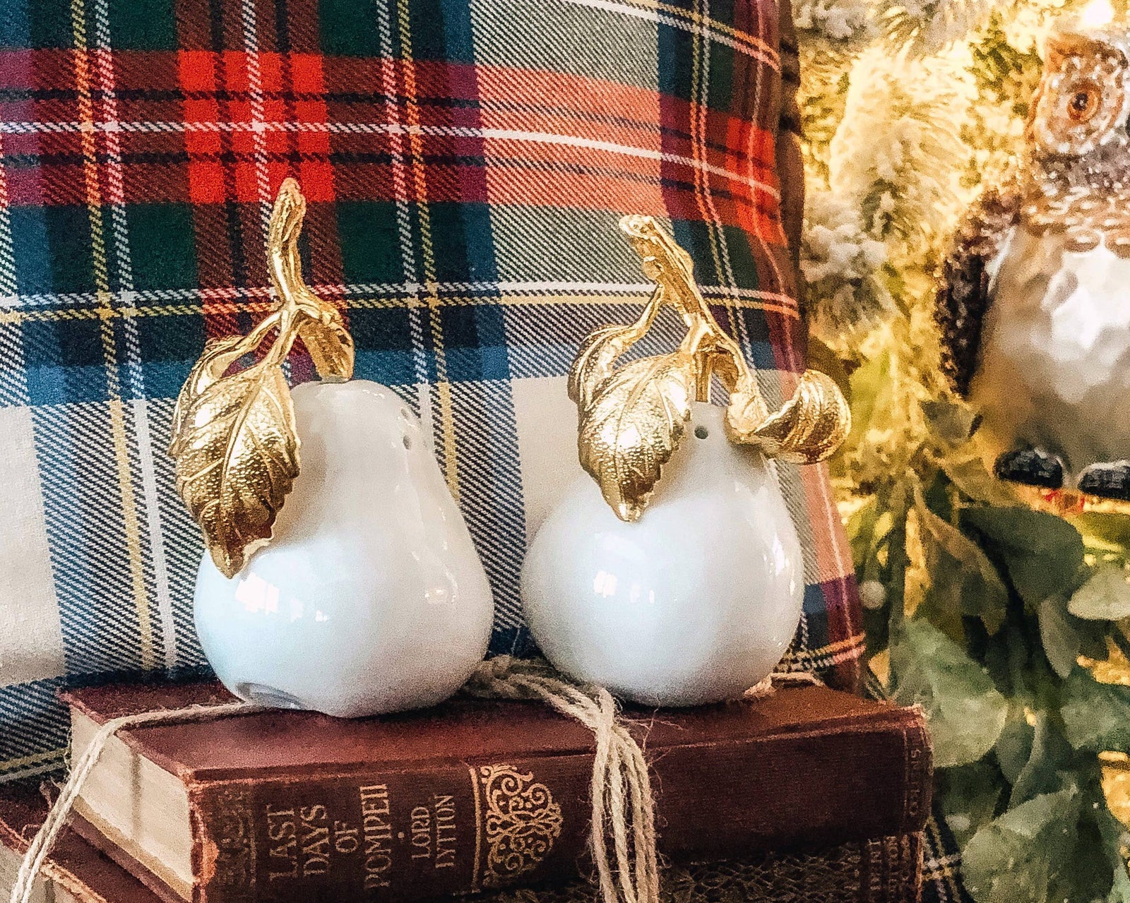 Vagabond House - Porcelain Pear Salt and Pepper with Gold Leaf