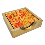 Caspari Porcelain Coral/Gold Lacquer Coasters Set of 4