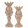 Gray Washed Brown Resin Nutcracker Candleholders