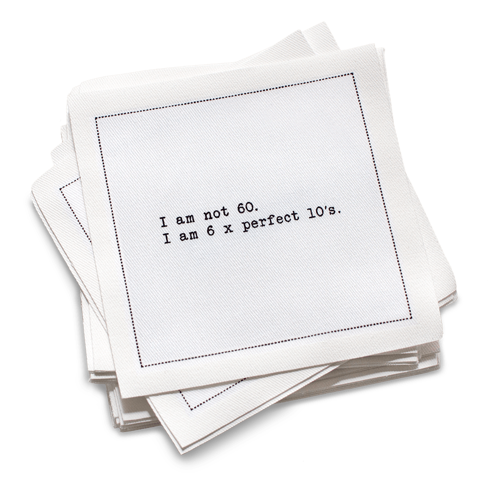 Five Star Napkins Inc. - 60th Birthday Quotes - White Cotton Cocktail Napkins x 50