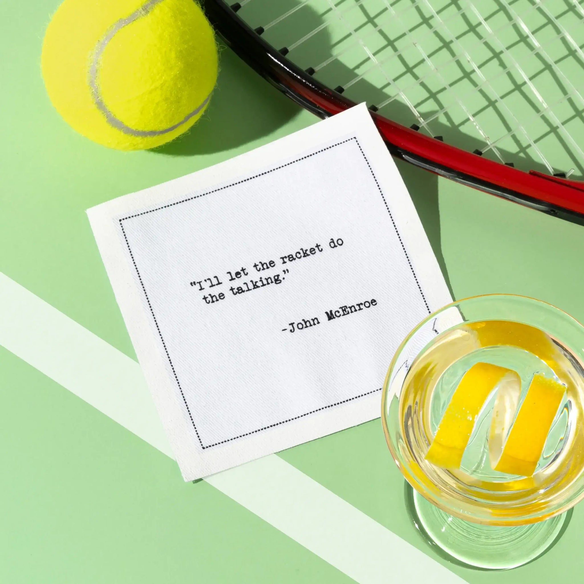 Five Star Napkins Inc. - Tennis Legends Quotes - White Cotton Cocktail Napkins 50x