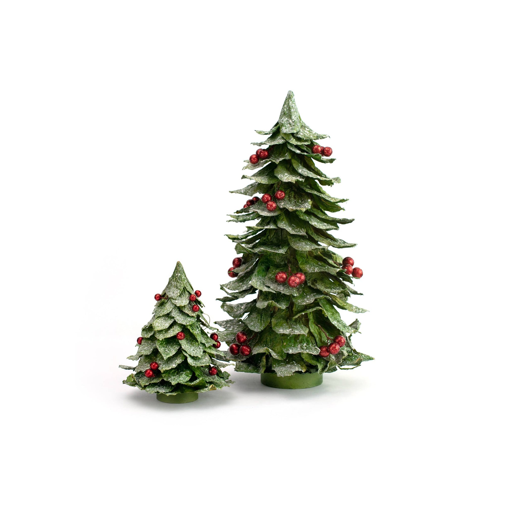 Flocked Leaf Cone Tree w/Berries (Green/Red)