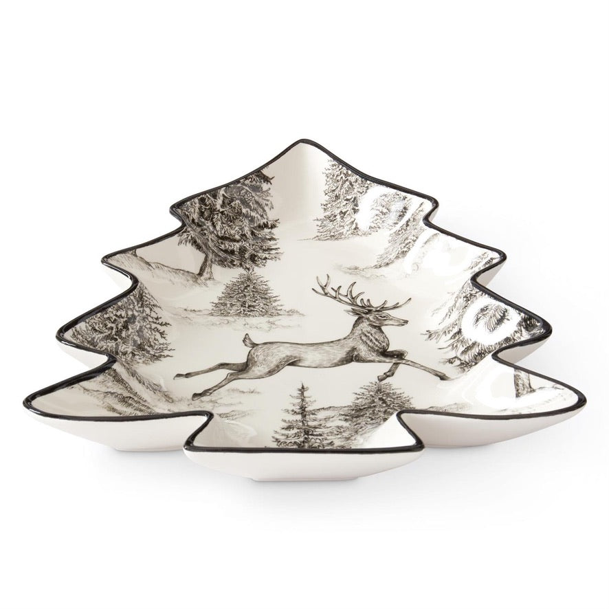 White & Black Toile with Deer Tray , 12"