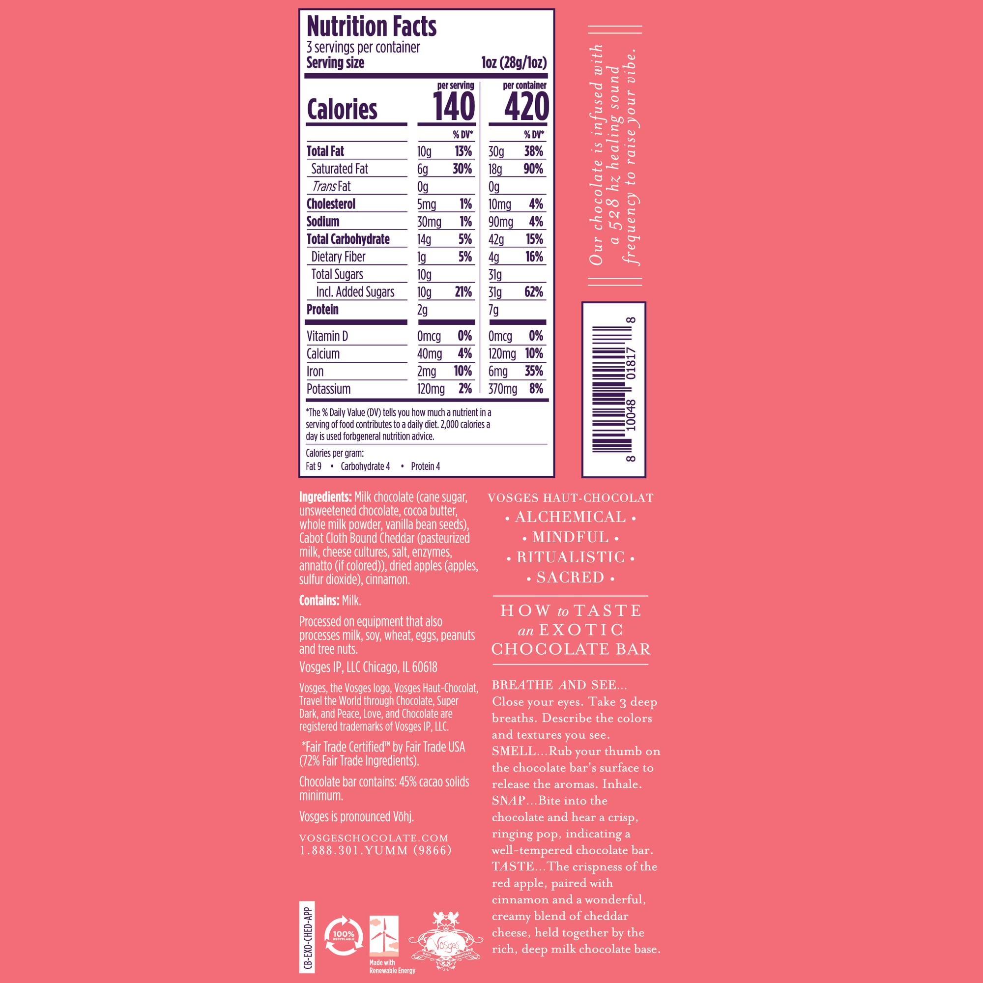 Vosges Haut-Chocolat - Dark Chocolate Bar w/ Cheddar Cheese, Apples & Cinnamon