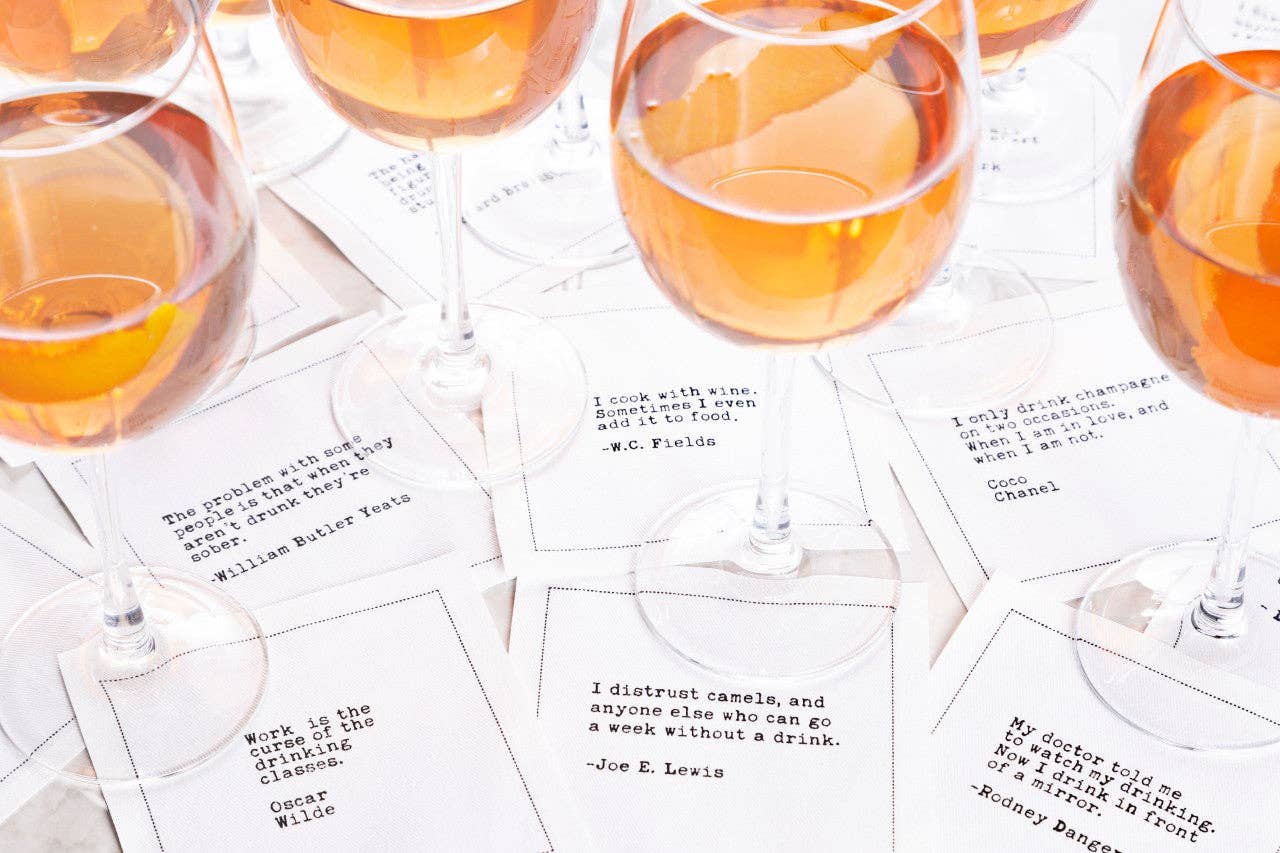 Five Star Napkins Inc. - Drinking Quotes - White Cotton Cocktail Napkins  50x