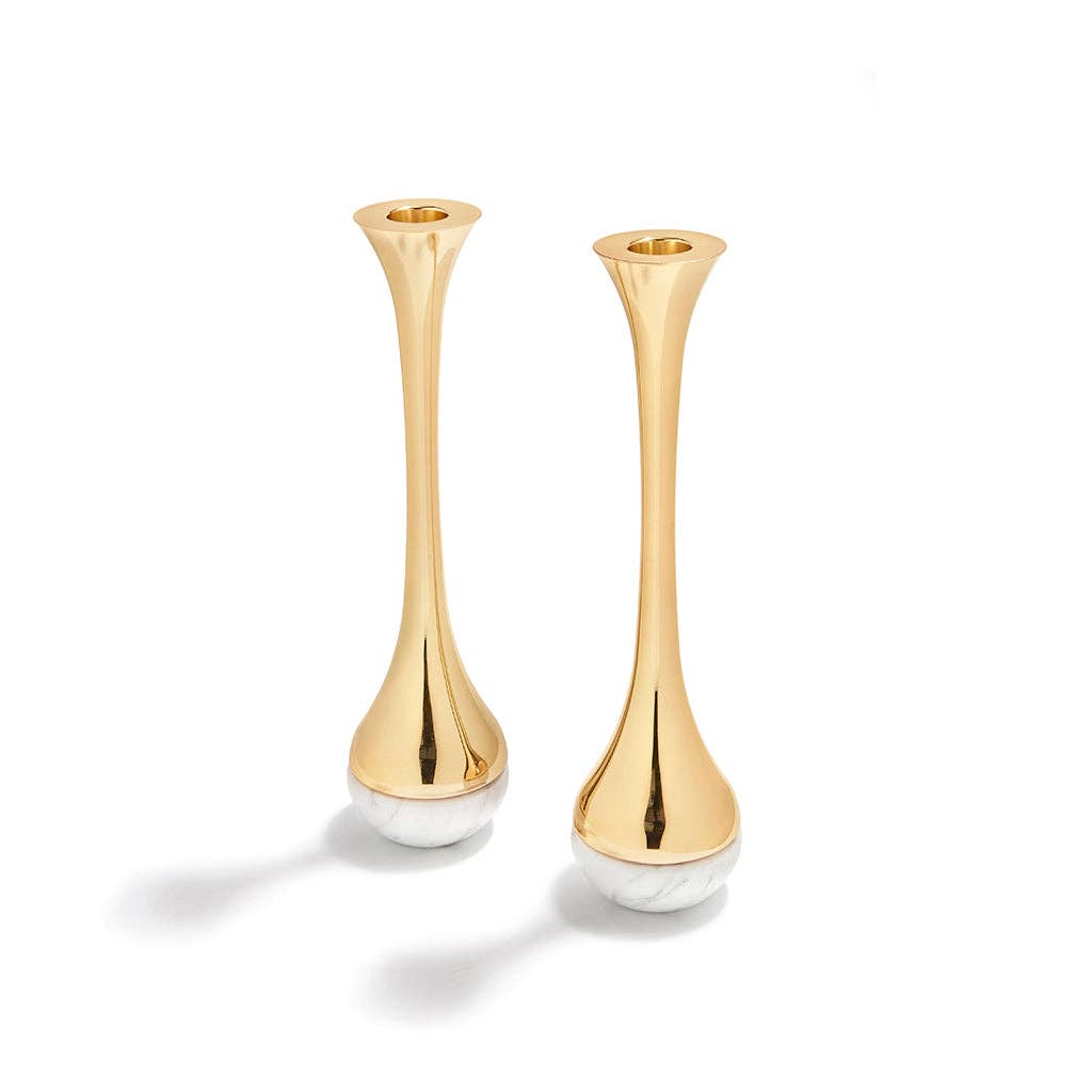 ANNA New York - Coluna Dual Candleholders, Marble & Gold, Set of 2