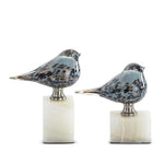 Blue Glass Bird on White Marble (LG)