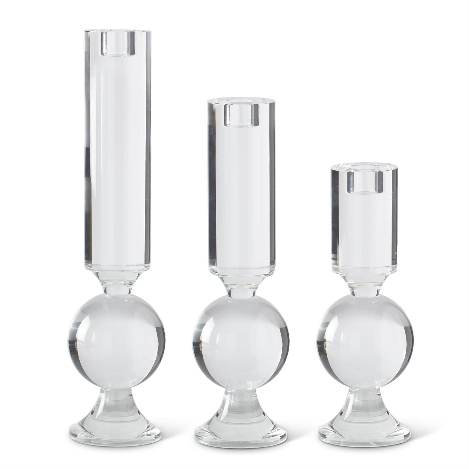 Clear Crystal Glass Single Ball Taper Candleholders Set of 3