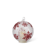 LED Ice Textured Clear Glass Red Snowflakes Ornament with Timer, 2 Sizes