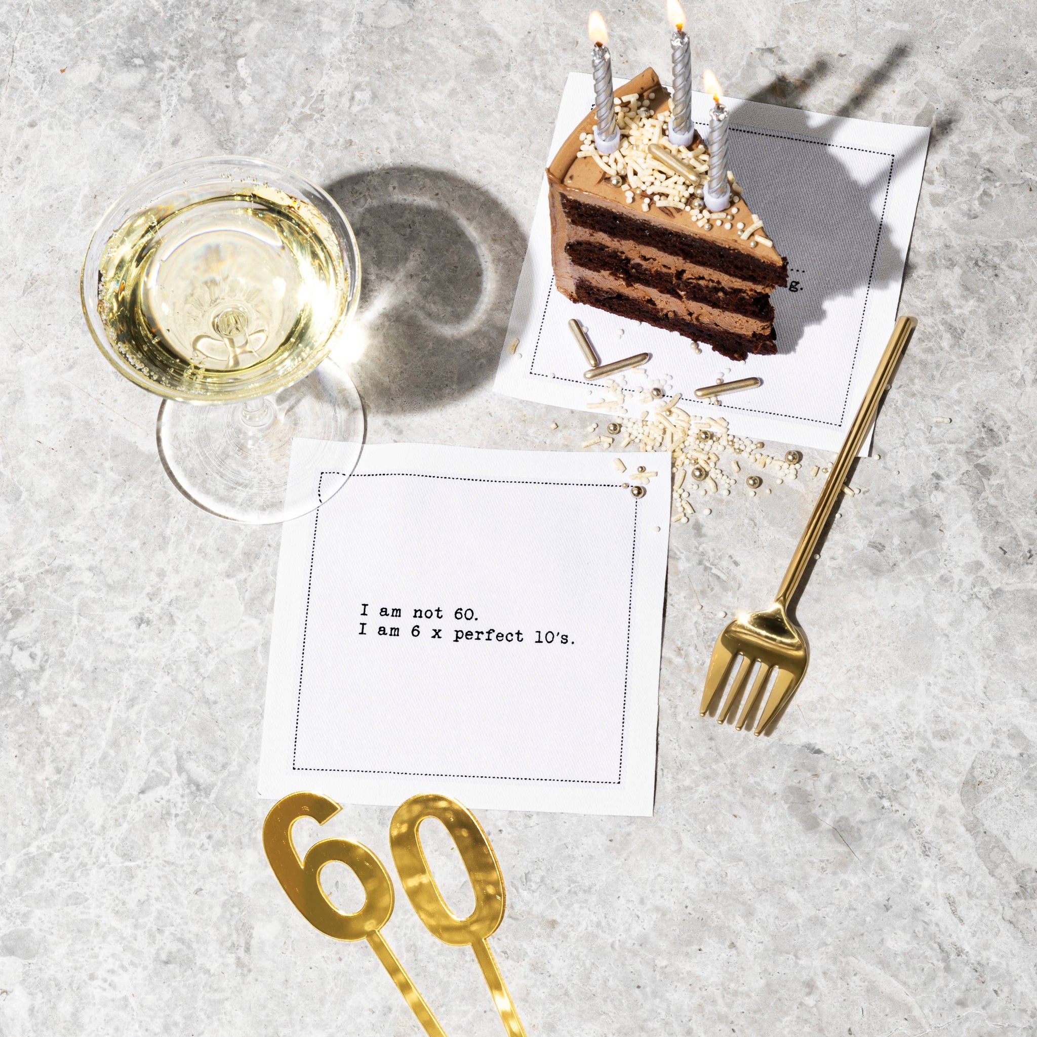 Five Star Napkins Inc. - 60th Birthday Quotes - White Cotton Cocktail Napkins x 50