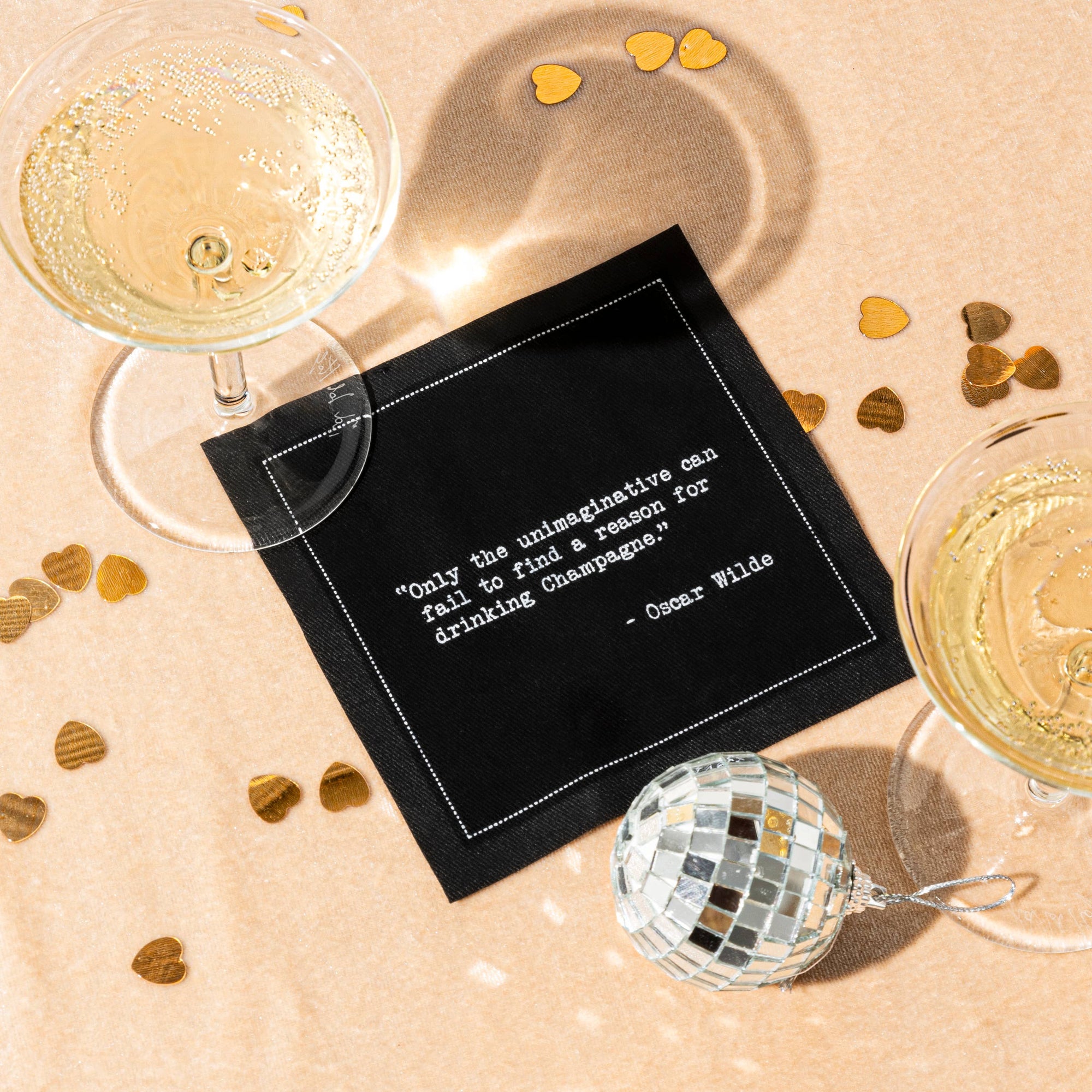 Five Star Napkins Inc. - Champagne Quotes - Black Cotton Cocktail Napkins 50x