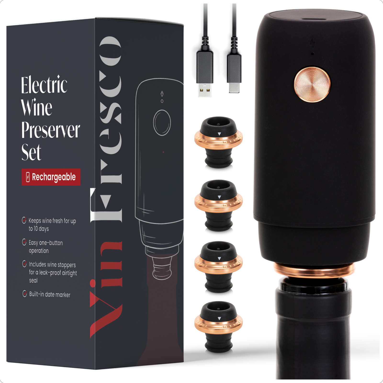 Vin Fresco - Vin Fresco Electric Wine Preserver, Vacuum Wine Saver