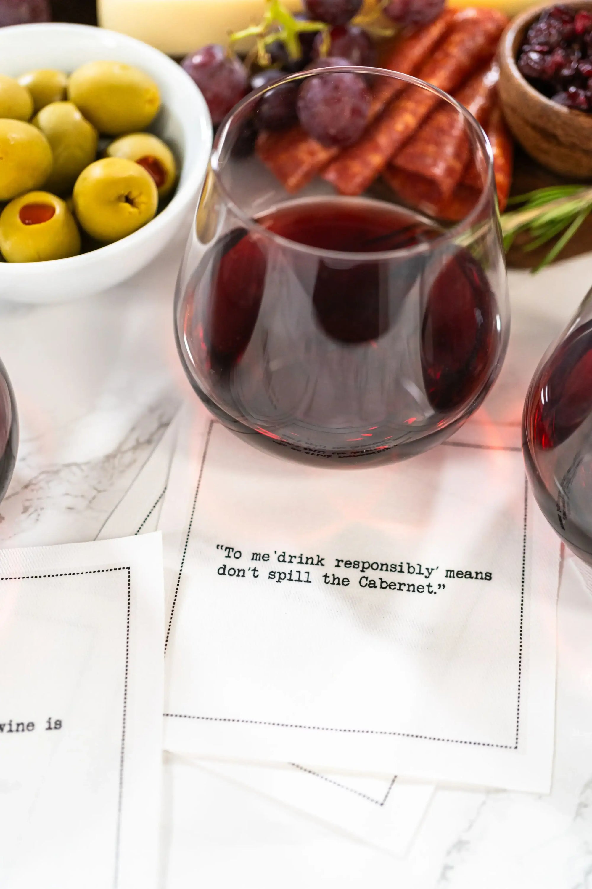 Five Star Napkins Inc. - Wine Quotes - White Cotton Cocktail Napkins x 50