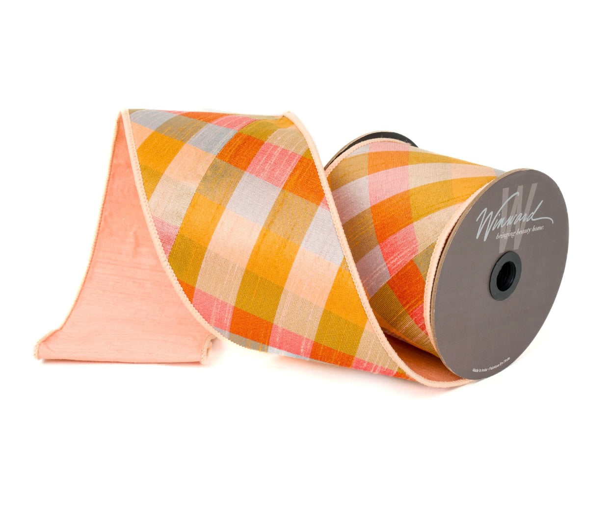 Diagonal Checks Ribbon (peach, mustard, green)