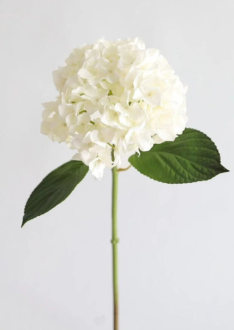 Fake Flowers Real Touch Hydrangea Stem in Talc White - 18"