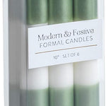 Modern & Festive Formal Taper Candles, 10in, Set of 6, Metallic Green & White