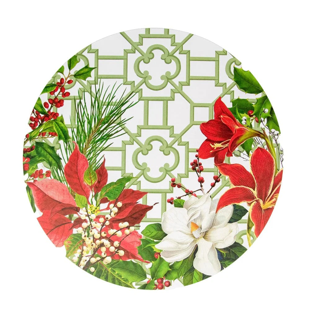 Caspari Christmas Garden Paper Placemats Round 12PK