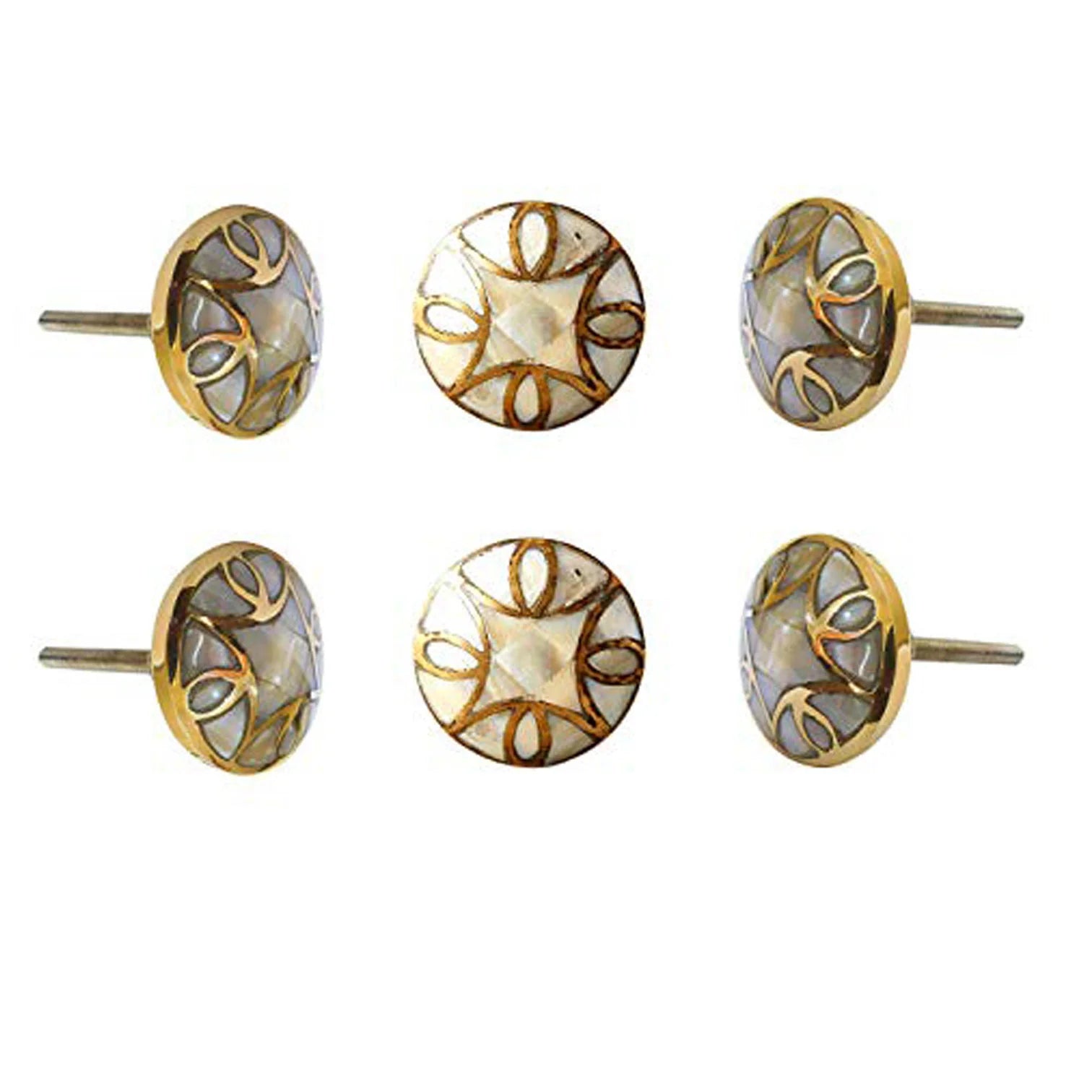 Brass Mother Of Pearl Knobs - Set of 6