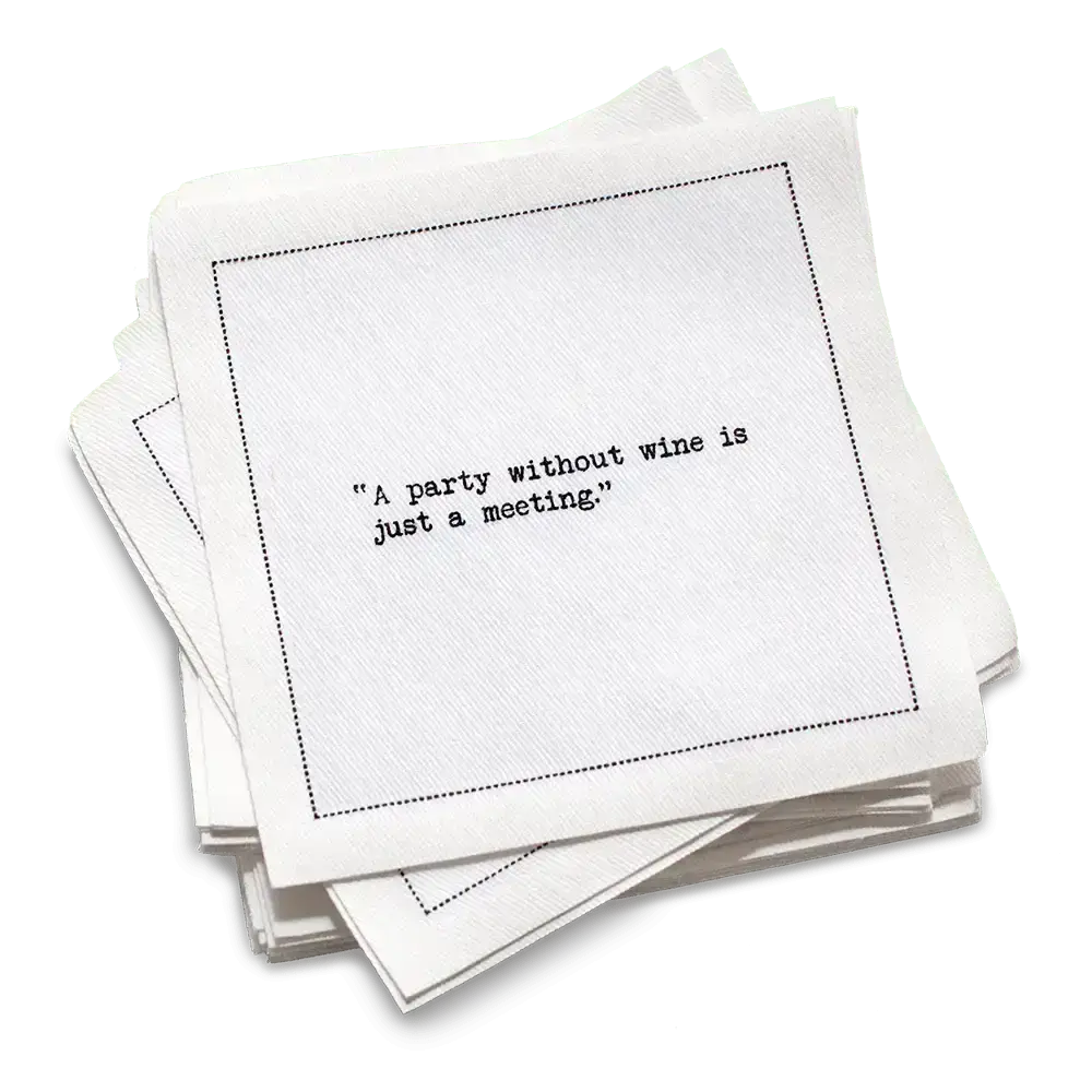 Five Star Napkins Inc. - Wine Quotes - White Cotton Cocktail Napkins x 50
