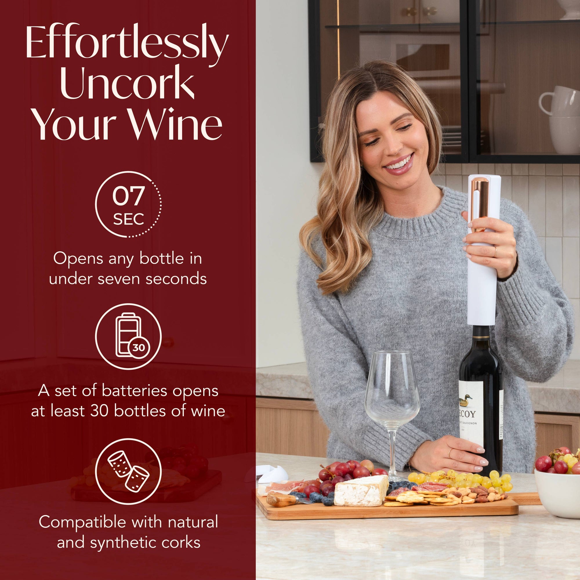Vin Fresco - Vin Fresco Electric Wine Opener, Battery-Powered Corkscrew