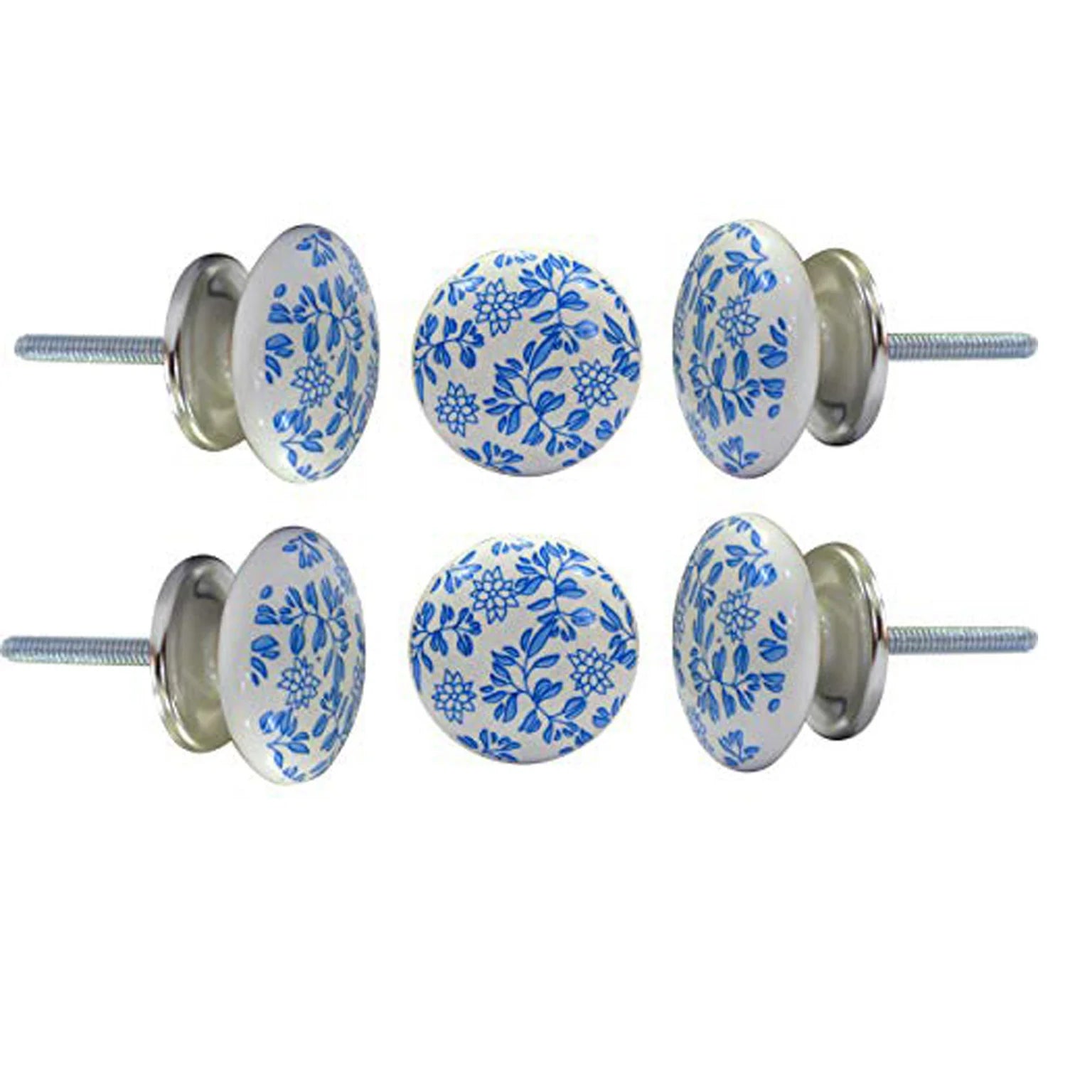 Blue Shabby Ceramic Knobs - Set of 6