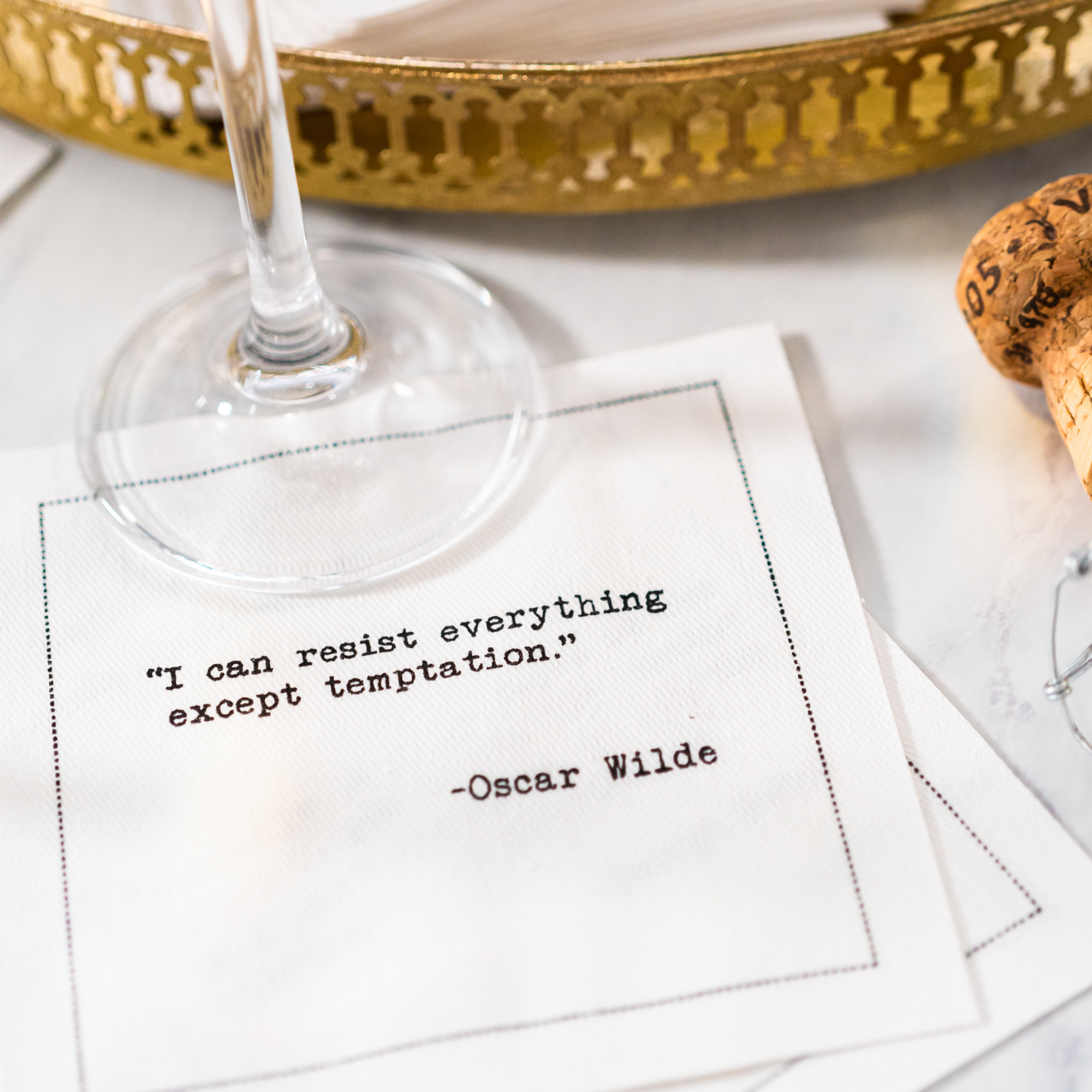 Five Star Napkins Inc. - Oscar Wilde Quotes - White Cotton Cocktail Napkins 50x