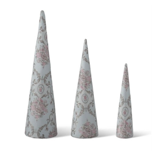 Blue Floral Pattern Easter Cone Trees (Multiple Sizes)